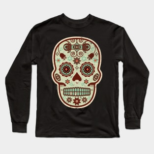 Cráneo de Dulce Pistacho Mexican Sugar Skull Long Sleeve T-Shirt